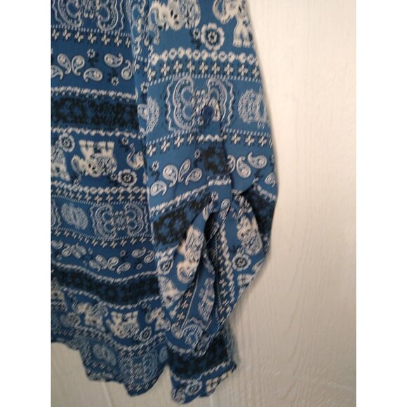 Rue 21 Womens Plus 1X Elephant Paisley Tunic Blouse Blue Roll Tab Sleeve Strappy - Picture 3 of 5